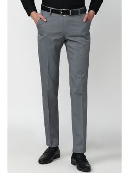 Peter England - Men Grey Textured Slim Fit Formal Trousers