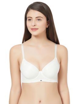 SOIE - Women's Semi-Medium Coverage Padded Wired Jacquard T-Shirt Bra-White