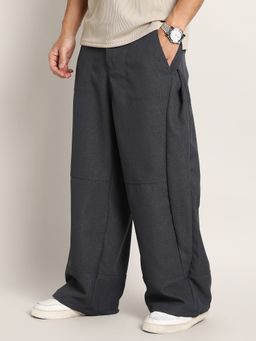 Campus Sutra - Men's Charcoal Grey Panelled Baggy Trouser
