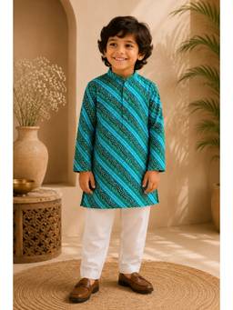 Peekaaboo Kids - Blue Stripes Full Sleeves Mid Waist Kurta & Pant