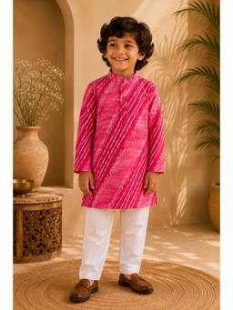 Peekaaboo Kids - Pink Stripes Full Sleeves Mid Waist Kurta & Pant