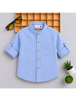 BAATCHEET - Blue Solid/Plain Full Sleeves Shirt