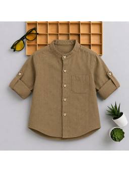 BAATCHEET - Brown Solid/Plain Full Sleeves Shirt