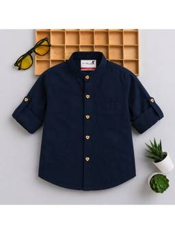 BAATCHEET - Navy Blue Solid/Plain Full Sleeves Shirt