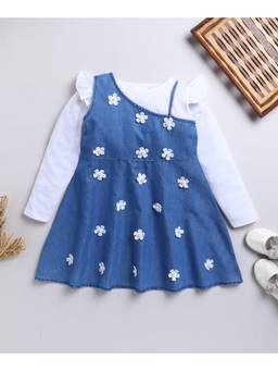 Bright Star Kids Wear - Blue Self Design Full Sleeves Dress & Top