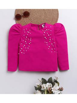 Bright Star Kids Wear - Red Embellished/Sequined Full Sleeves Top