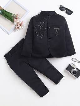 FOURFOLDS - Black Embellished/Sequined Full Sleeves Mid Waist Blazer & Trouser