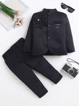 FOURFOLDS - Black Embellished/Sequined Full Sleeves Mid Waist Blazer & Trouser