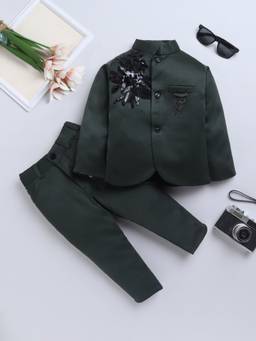 FOURFOLDS - Green Embellished/Sequined Full Sleeves Mid Waist Blazer & Trouser