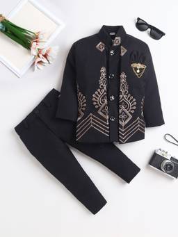 FOURFOLDS - Black Embroidered Full Sleeves Mid Waist Sherwani & Trouser