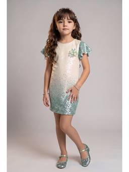 TINY GIRL - Green Embellished/Sequined Half Sleeves Dress