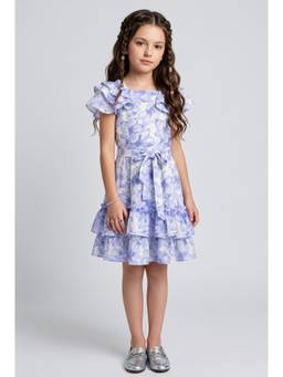 TINY GIRL - Blue Floral Half Sleeves Dress