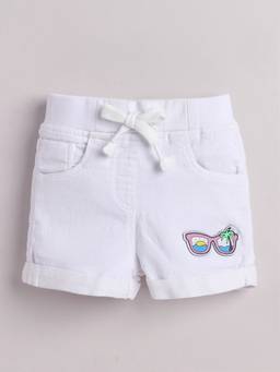 Little Kangaroos - White Solid/Plain Mid Waist Shorts