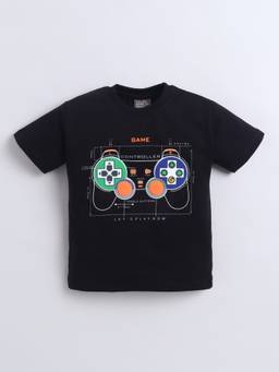 Little Kangaroos - Black Printed Half Sleeves T-Shirt