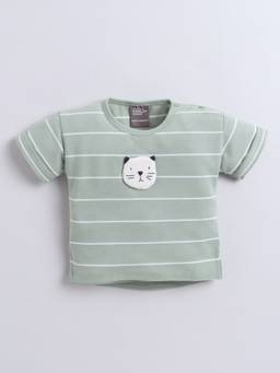 Little Kangaroos - Green Stripes Half Sleeves T-Shirt