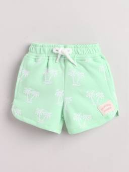 Little Kangaroos - Green Printed Mid Waist Shorts