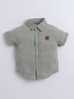 Little Kangaroos - Grey Solid/Plain Half Sleeves Shirt