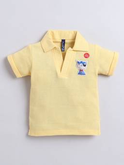 Little Kangaroos - Yellow Solid/Plain Half Sleeves Polo T-Shirt