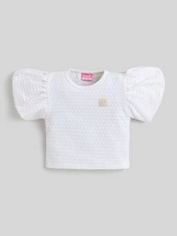 Little Kangaroos - White Solid/Plain Half Sleeves Top