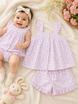 Nino Bambino - White Printed Sleeveless Dress & Bloomers