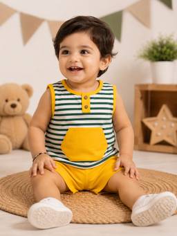 Nino Bambino - Yellow Stripes Sleeveless Mid Waist T-Shirt & Shorts