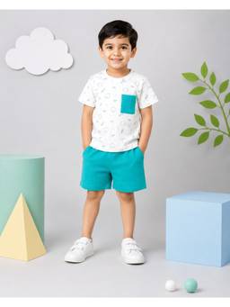 Nino Bambino - White Printed Half Sleeves Mid Waist T-Shirt & Shorts