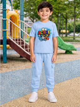 Palgrave - Blue Typography Half Sleeves Mid Waist T- Shirt & Jogger