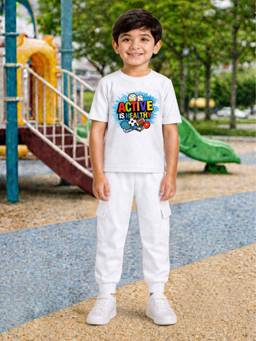 Palgrave - White Typography Half Sleeves Mid Waist T- Shirt & Jogger