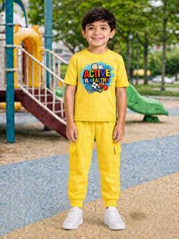 Palgrave - Yellow Typography Half Sleeves Mid Waist T- Shirt & Jogger