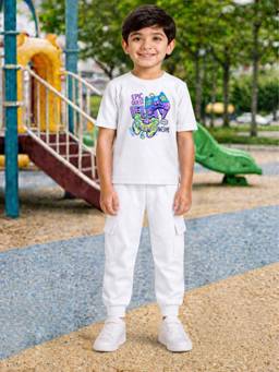 Palgrave - White Typography Half Sleeves Mid Waist T- Shirt & Jogger