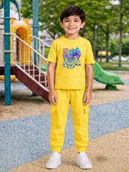 Palgrave - Yellow Printed Half Sleeves Mid Waist T- Shirt & Jogger