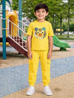 Palgrave - Yellow Printed Half Sleeves Mid Waist T- Shirt & Jogger