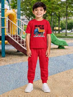 Palgrave - Red Typography Half Sleeves Mid Waist T- Shirt & Jogger