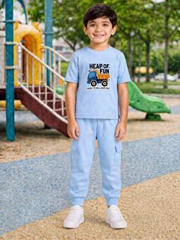 Palgrave - Blue Typography Half Sleeves Mid Waist T- Shirt & Jogger