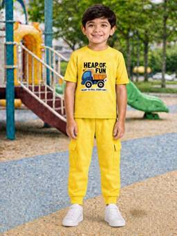 Palgrave - Yellow Typography Half Sleeves Mid Waist T- Shirt & Jogger