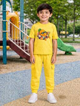 Palgrave - Yellow Printed Half Sleeves Mid Waist T- Shirt & Jogger