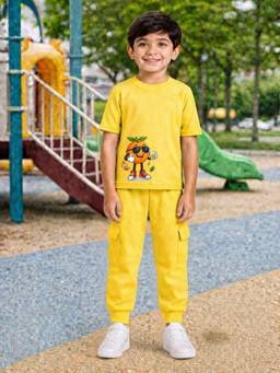 Palgrave - Yellow Printed Half Sleeves Mid Waist T- Shirt & Jogger