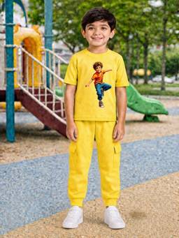Palgrave - Yellow Printed Half Sleeves Mid Waist T- Shirt & Jogger