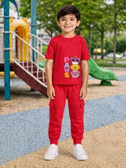 Palgrave - Red Printed Half Sleeves Mid Waist T- Shirt & Jogger