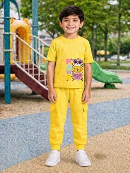 Palgrave - Yellow Printed Half Sleeves Mid Waist T- Shirt & Jogger