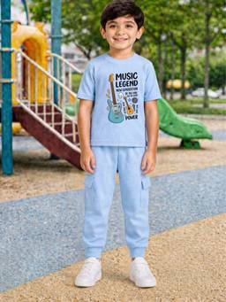 Palgrave - Blue Typography Half Sleeves Mid Waist T- Shirt & Jogger