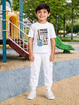 Palgrave - White Typography Half Sleeves Mid Waist T- Shirt & Jogger