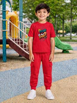 Palgrave - Red Typography Half Sleeves Mid Waist T- Shirt & Jogger