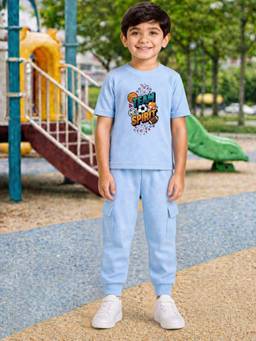 Palgrave - Blue Typography Half Sleeves Mid Waist T- Shirt & Jogger