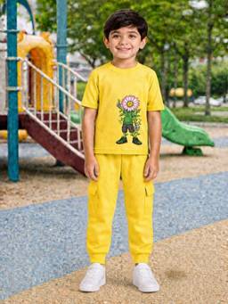 Palgrave - Yellow Printed Half Sleeves Mid Waist T- Shirt & Jogger