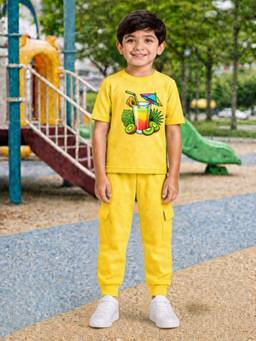 Palgrave - Yellow Printed Half Sleeves Mid Waist T- Shirt & Jogger