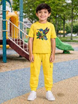 Palgrave - Yellow Printed Half Sleeves Mid Waist T- Shirt & Jogger