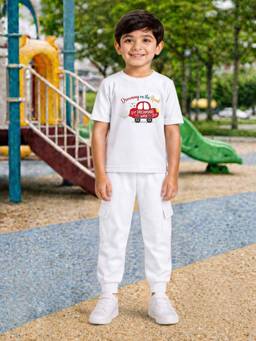 Palgrave - White Typography Half Sleeves Mid Waist T- Shirt & Jogger