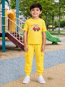 Palgrave - Yellow Typography Half Sleeves Mid Waist T- Shirt & Jogger