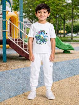 Palgrave - White Typography Half Sleeves Mid Waist T- Shirt & Jogger